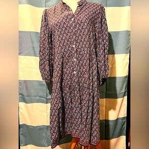 Max Studio Size L Blue floral print Prairie Dress